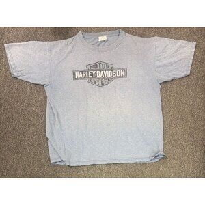 Vintage Harley Davidson T-Shirt Mens XL Faded Blue Big Barn Des Moines Iowa